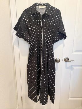 Black Polka Dot Button-Front Midi Dress